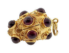 18K Gold Garnet Venetian Etruscan Revival Fob Charm