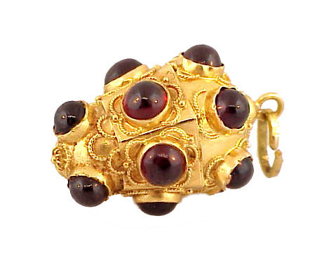 18K Gold Garnet Venetian Etruscan Revival Fob Charm