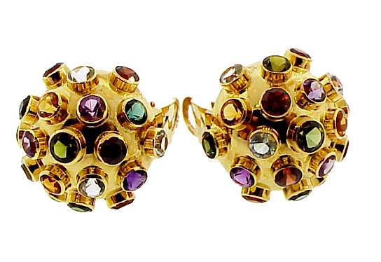 Vintage Stern Style 18K Gold Multi-Gem Sputnik Earrings