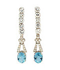 Platinum, Diamond & Aquamarine Drop Earrings