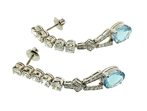 Platinum, Diamond &amp; Aquamarine Drop Earrings