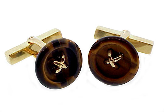 Vintage Tiffany 14K Gold &amp; Tiger’s-Eye Button Cufflinks