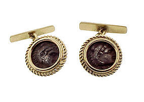 14K Gold & Ancient Alexander the Great Coin Cufflinks