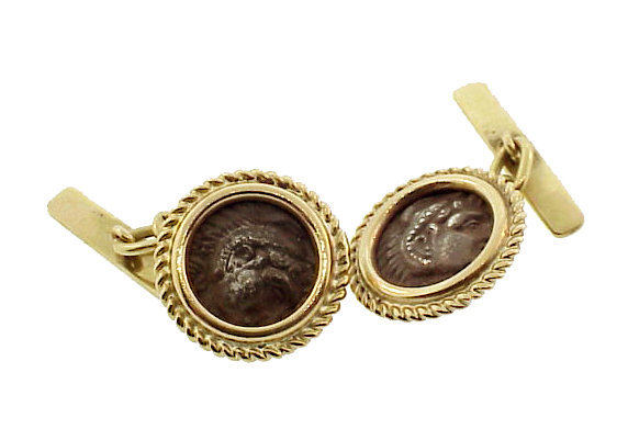 14K Gold &amp; Ancient Alexander the Great Coin Cufflinks