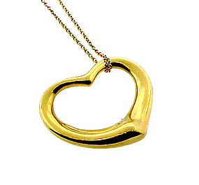 Tiffany Elsa Peretti 18K Gold OPEN HEART Pendant Chain