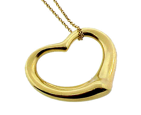 Tiffany Elsa Peretti 18K Gold OPEN HEART Pendant Chain