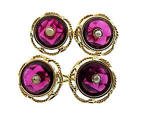 Napoleon III 18K Gold Rhodolite Garnet Pearl Cufflinks