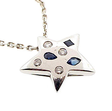Chanel 18K Gold Diamond Sapphire COMETE Star Necklace