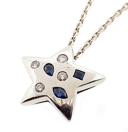 Chanel 18K Gold Diamond Sapphire COMETE Star Necklace