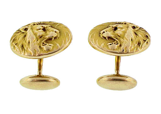 Art Nouveau 10K Gold Lion Head Cufflinks