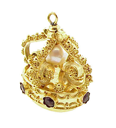 Venetian Etruscan Revival 18K Amethyst Pearl Fob Charm