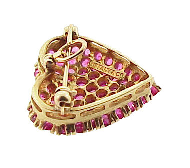 Vintage Tiffany &amp; Co. 14K Gold Ruby Heart Pendant Pin
