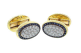 Tiffany 18K Gold Platinum Diamond Sapphire Cufflinks