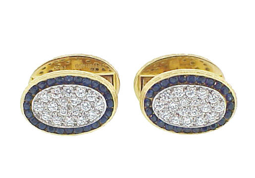 Tiffany 18K Gold Platinum Diamond Sapphire Cufflinks