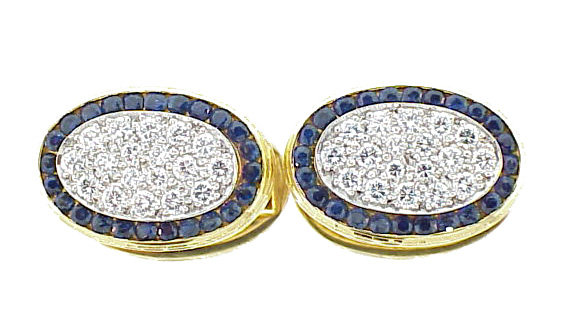 Tiffany 18K Gold Platinum Diamond Sapphire Cufflinks