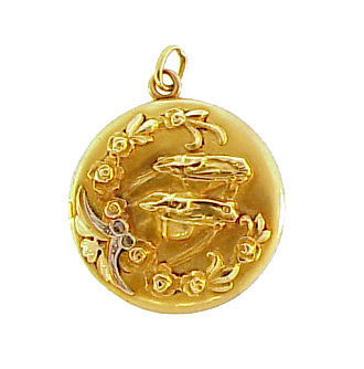 Victorian 18K Gold & Diamond Horse & Roses Locket