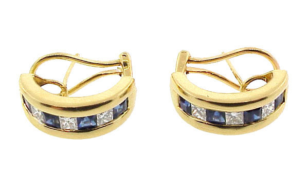 Kurt Wayne 18K Gold Diamond Sapphire Half-Hoop Earrings