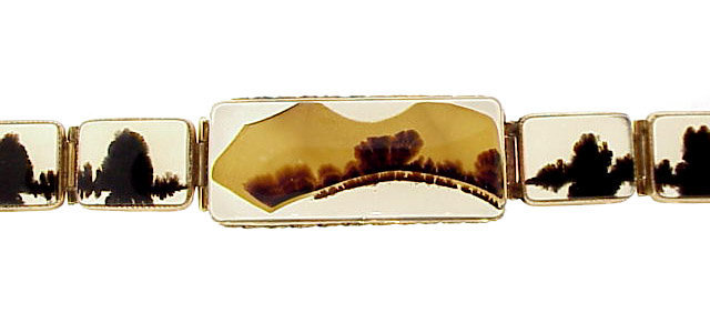 Georgian 12K Gold &amp; Landscape Agate Bracelet