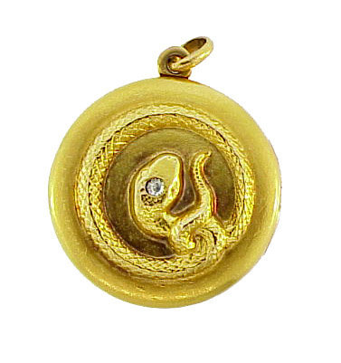 Victorian 14K Gold &amp; Diamond Snake Locket