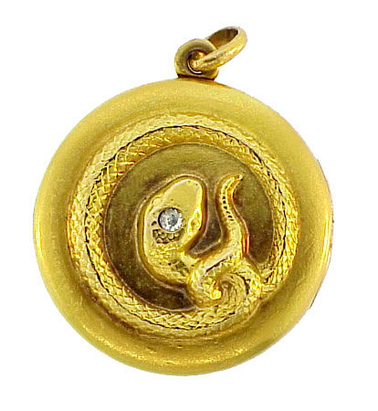 Victorian 14K Gold &amp; Diamond Snake Locket