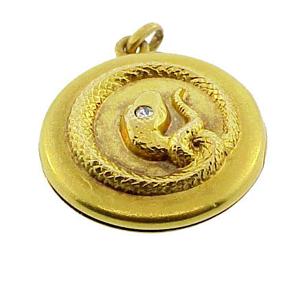 Victorian 14K Gold &amp; Diamond Snake Locket