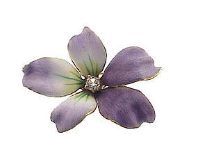 Art Nouveau 14K Gold, Diamond & Enamel Violet Pin