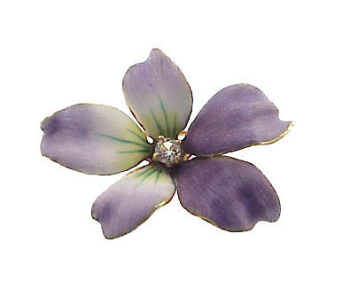 Art Nouveau 14K Gold, Diamond & Enamel Violet Pin