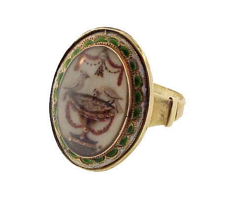 Georgian 15K Gold Enamel Pearl &amp; Crystal Mourning Ring