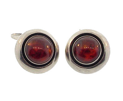 Danish Modern NE From Sterling Silver Amber Cufflinks