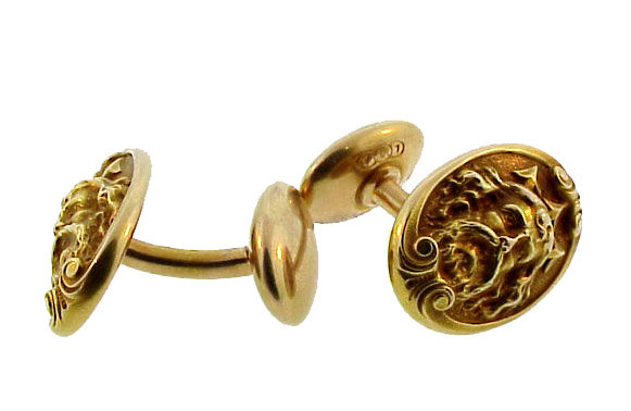 Art Nouveau 14K Gold Mythological Poseidon Cufflinks
