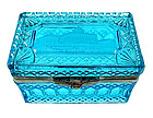 Imperial Russian Peacock Blue Pressed Glass Tea Caddy