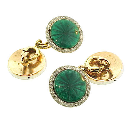 Edwardian Cartier Plat Gold Diamond Enamel Cufflinks