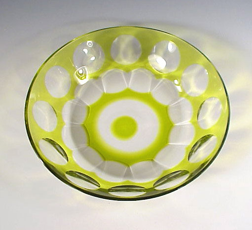 Art Deco Val St. Lambert Chartreuse Cut Glass Bowl
