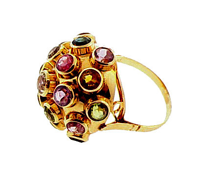 H Stern Style 18K Gold Multi-Gem Sputnik Ring