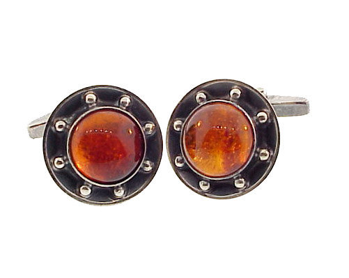 Danish Modernist Silver &amp; Amber Cufflinks