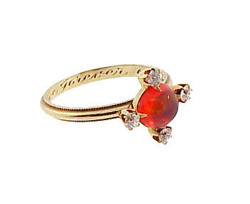 Vintage 14K Gold, Fire Opal & Diamond Ring