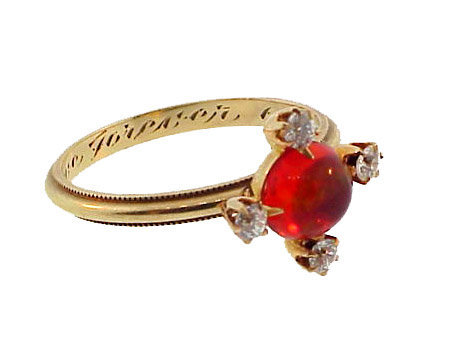 Vintage 14K Gold, Fire Opal &amp; Diamond Ring