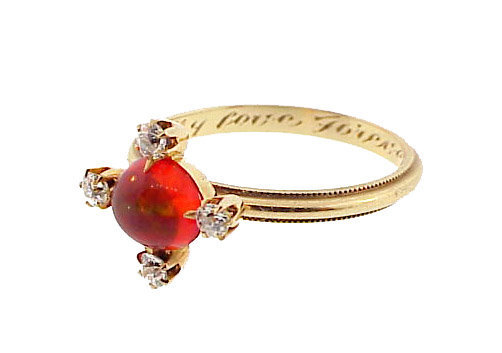 Vintage 14K Gold, Fire Opal &amp; Diamond Ring