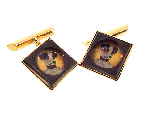 Edwardian 14K Gold &amp; Crystal Dog Cufflinks