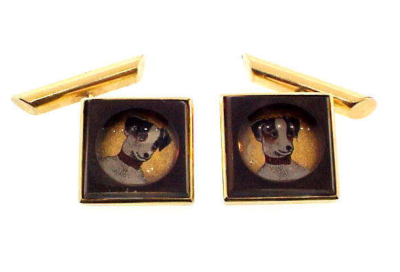 Edwardian 14K Gold &amp; Crystal Dog Cufflinks