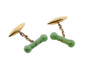 English 9K Yellow Gold & Serpentine Baton Cufflinks