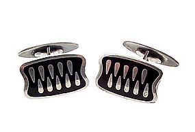 Meka Modernist Danish Sterling Silver Enamel Cufflinks