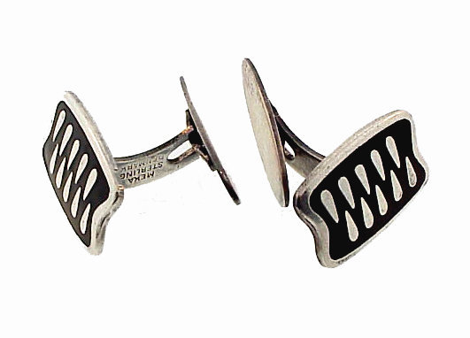 Meka Modernist Danish Sterling Silver Enamel Cufflinks