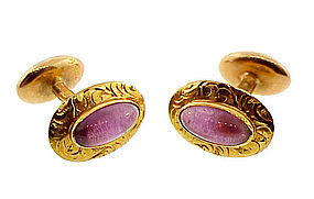 Victorian 10K Gold & Cabochon Amethyst Cufflinks