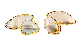 18K Gold, Baroque Pearl & Mother-of-Pearl Cufflinks
