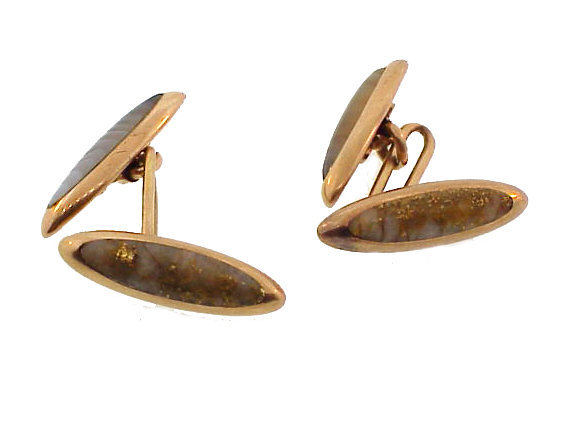 Shreve &amp; Co. 14K Gold, Agate &amp; Gold Quartz Cufflinks