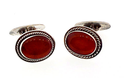 Scandinavian Silver &amp; Amber Cufflinks