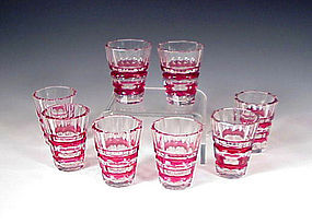 Art Deco Val St. Lambert Red Overlay Cocktail Glasses