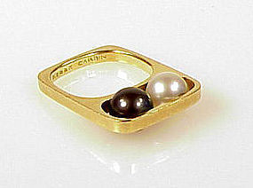 Dinh Van Pierre Cardin 18K Gold Pearl Modernist Ring