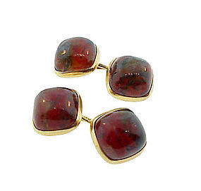 Art Deco Larter 14K Gold & Jasper Chalcedony Cufflinks